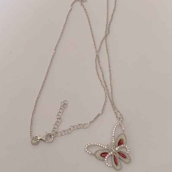 925 Silver butterfly cz handmade enamel necklace - Picture 2 of 3